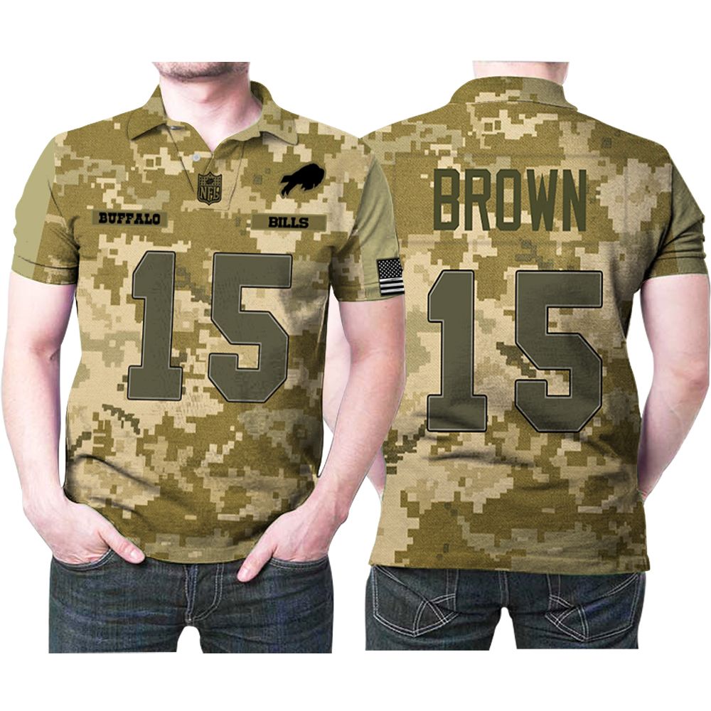 Buffalo Bills John Brown #15 Great Player Nfl American Football Team Logo Camouflage 3d Designed Allover Gift For Bills Fans Polo Shirt