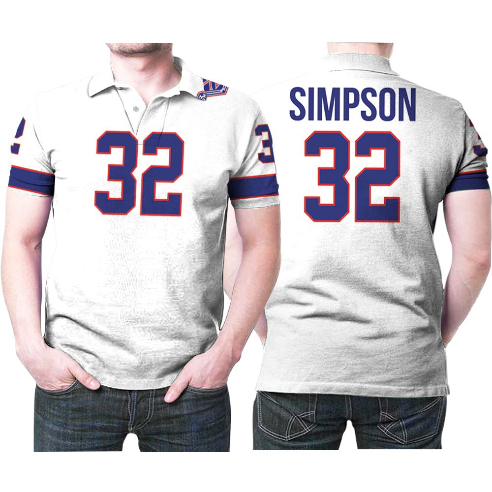 Buffalo Bills O J Simpson #32 Great Player Nfl American Football Team White Vintage 3d Designed Allover Gift For Bills Fans Polo Shirt