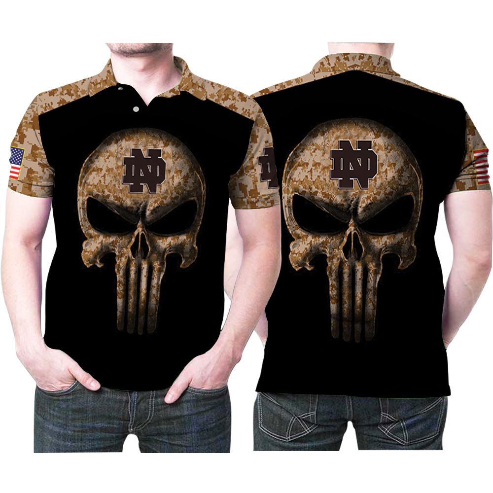 Camouflage Skull Notre Dame Fighting Irish American Flag 3d Designed For Notre Dame Fighting Irish Fan Polo Shirt All Over Print Shirt 3d T-shirt