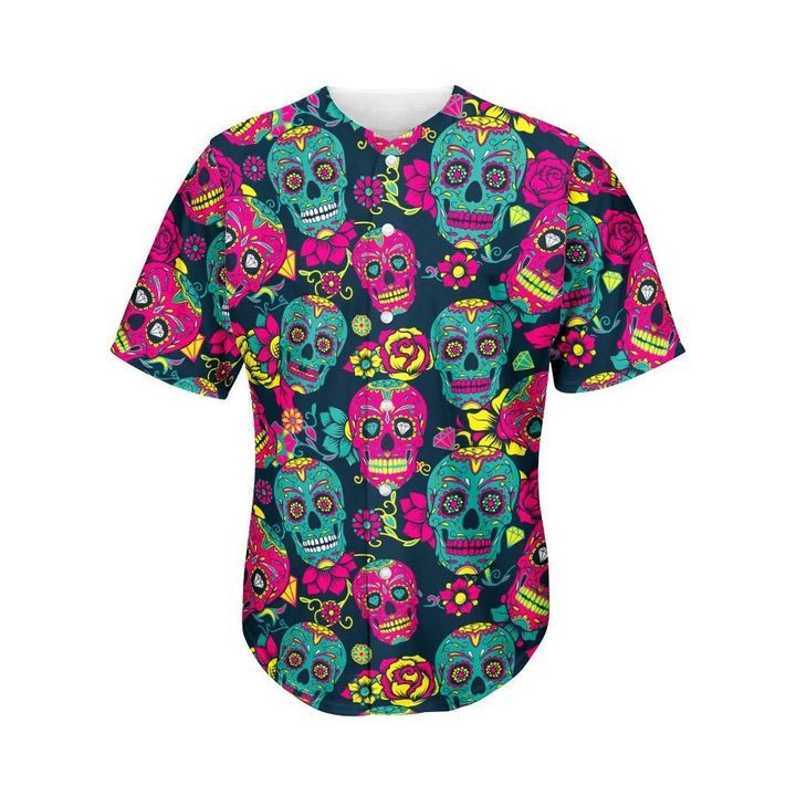 Cartoon Teal Pink Sugar Skull 12345 Gift For Lover Baseball Jersey