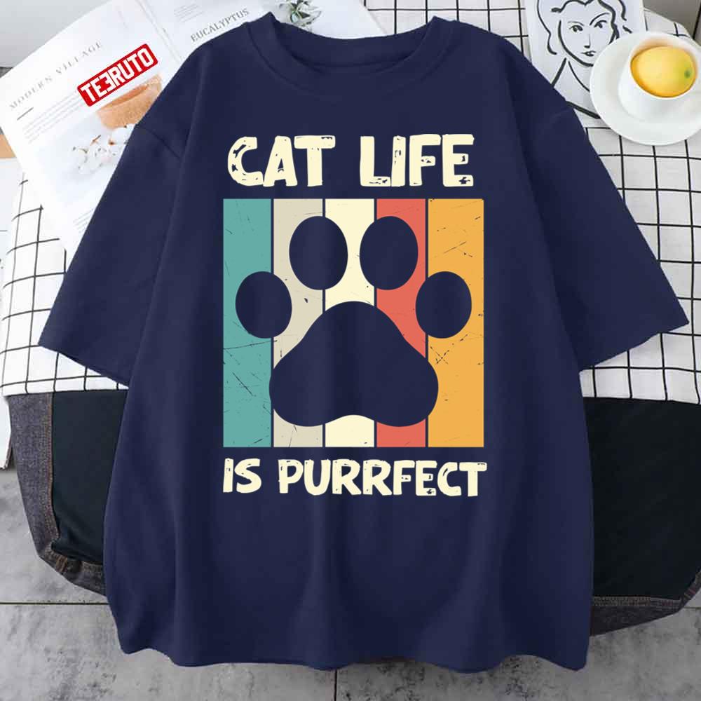Cat Life Is Purrfect Retro Unisex T-Shirt
