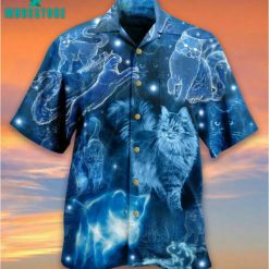 Cats Love Blue Neon Vintage Beach Button Down Hawaiian Shirt