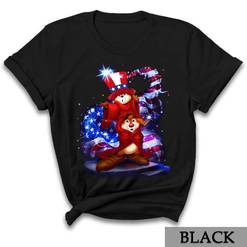 Chip And Dale 4th Of July Colorful Disney Graphic Cartoon Unisex Cotton S Clothing Men Women