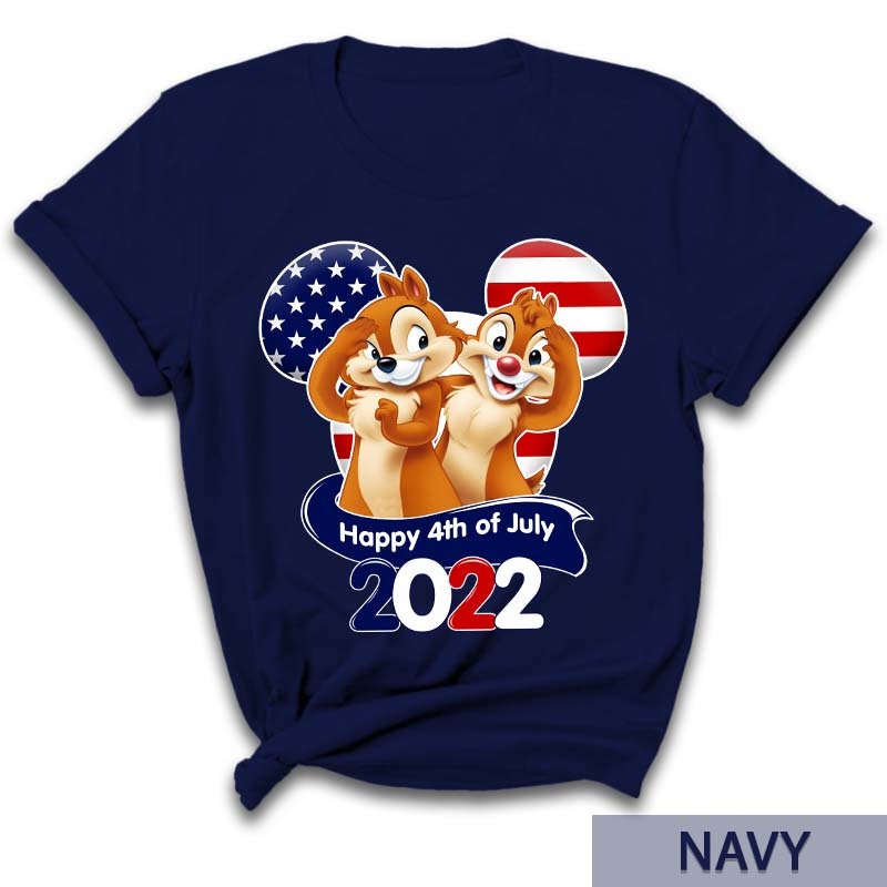 Chip & Dale Flag 4th Of July Colorful Disney Graphic Cartoon Unisex Cotton S Clothing Men Women Kid