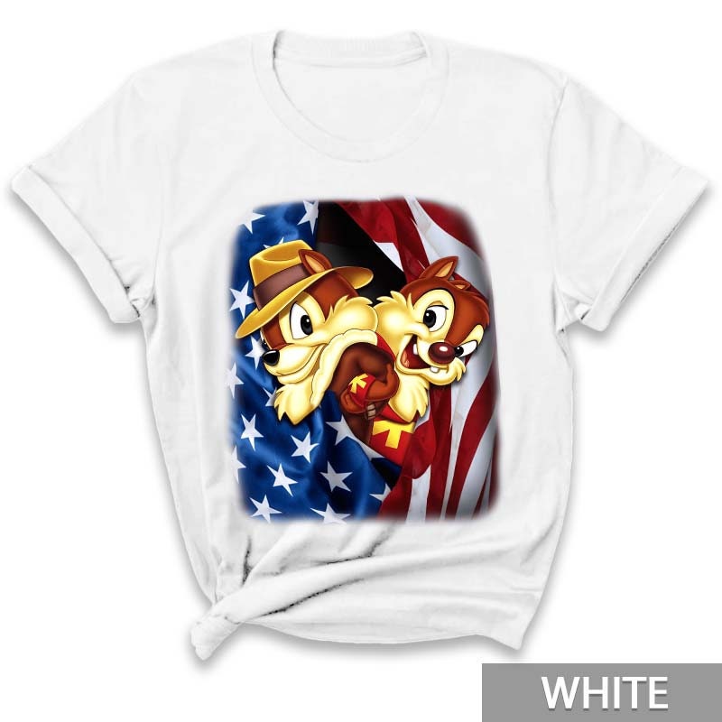 Chip & Dale Flag American 4th Of July Colorful Disney Graphic Cartoon Unisex Cotton S Clothing Men Women Kid