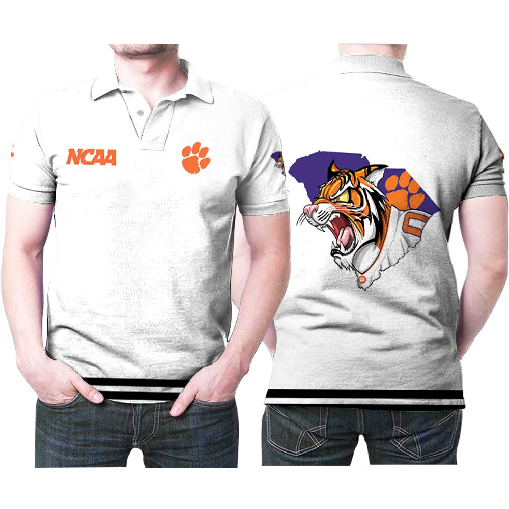 Clemson Tigers Ncaa Classic White With Mascot Logo Gift For Clemson Tigers Fans Polo Shirt All Over Print Shirt 3d T-shirt