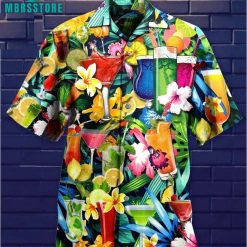 Cocktail Flowers Vintage Beach Short Sleeve Hawaiian Shirt