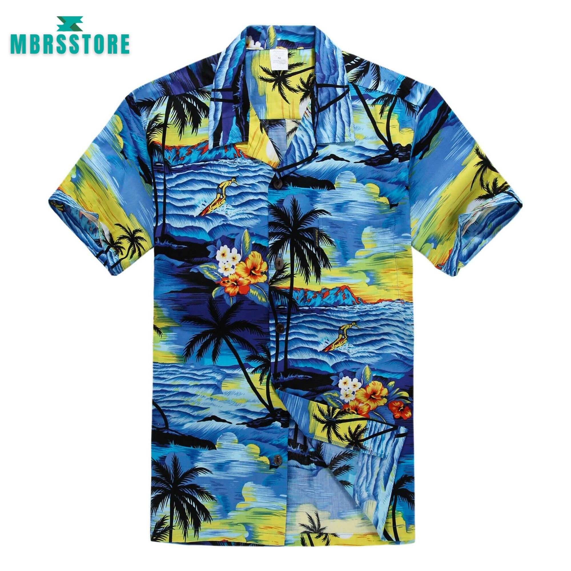 Cruise Tropical Luau Beach Party Blue Sunset Palm Tree Hawaiian Shirt ...