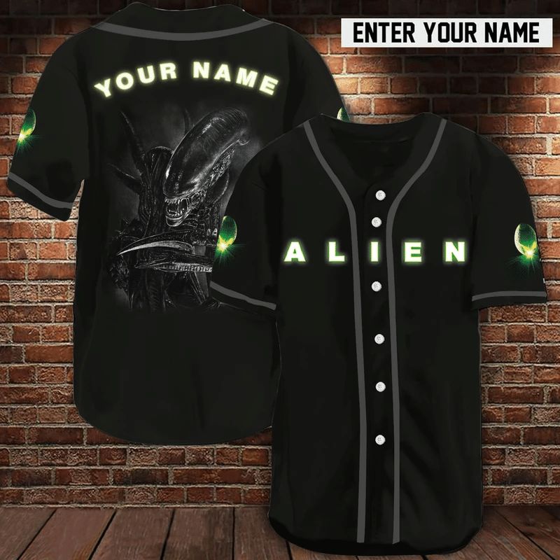 Custom Name Alien Dragon Neon Gift For Lover Baseball Jersey