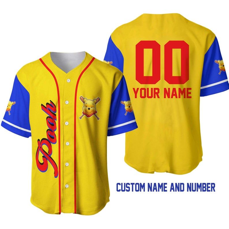 Custom Name And Number Winnie The Pooh Disney Baseball Jersey 555 Gift For Lover Jersey