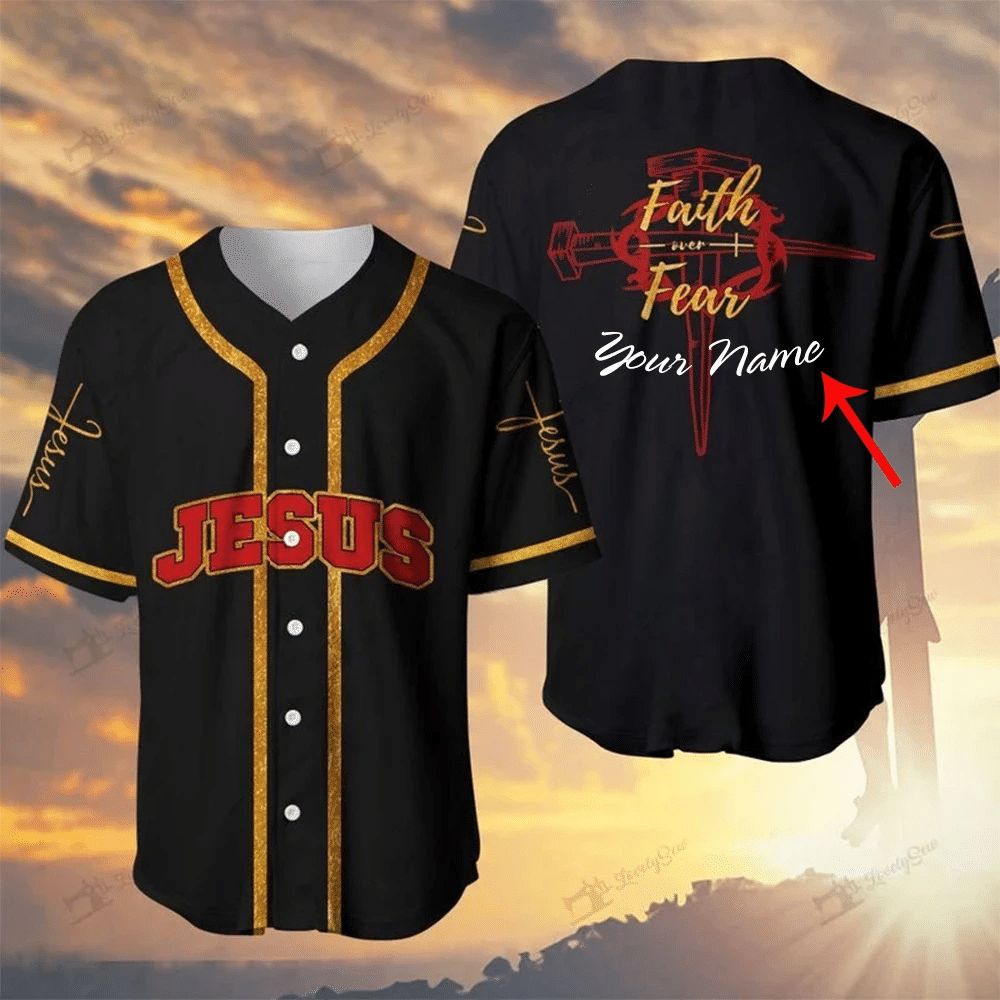 Custom Name God Faith Over Fear Baseball Jersey 345 Gift For Lover Jersey