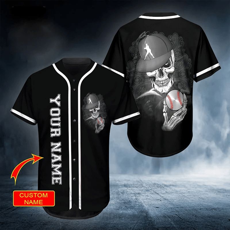 Custom Name Hand Skull Baseball Player Gift For Lover Baseball Jersey