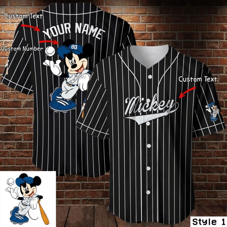 Disney Mickey 3D Custom Name And Number Baseball Jersey Shirts