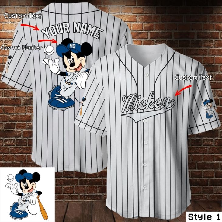 Custom Name Mickey Mouse Disney Baseball White 123 Gift For Lover Baseball Jersey
