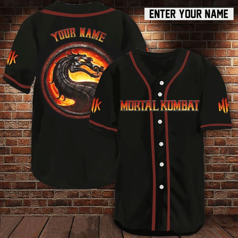 Custom Name Mortal Kombat Dragon Fire Gift For Lover Baseball Jersey