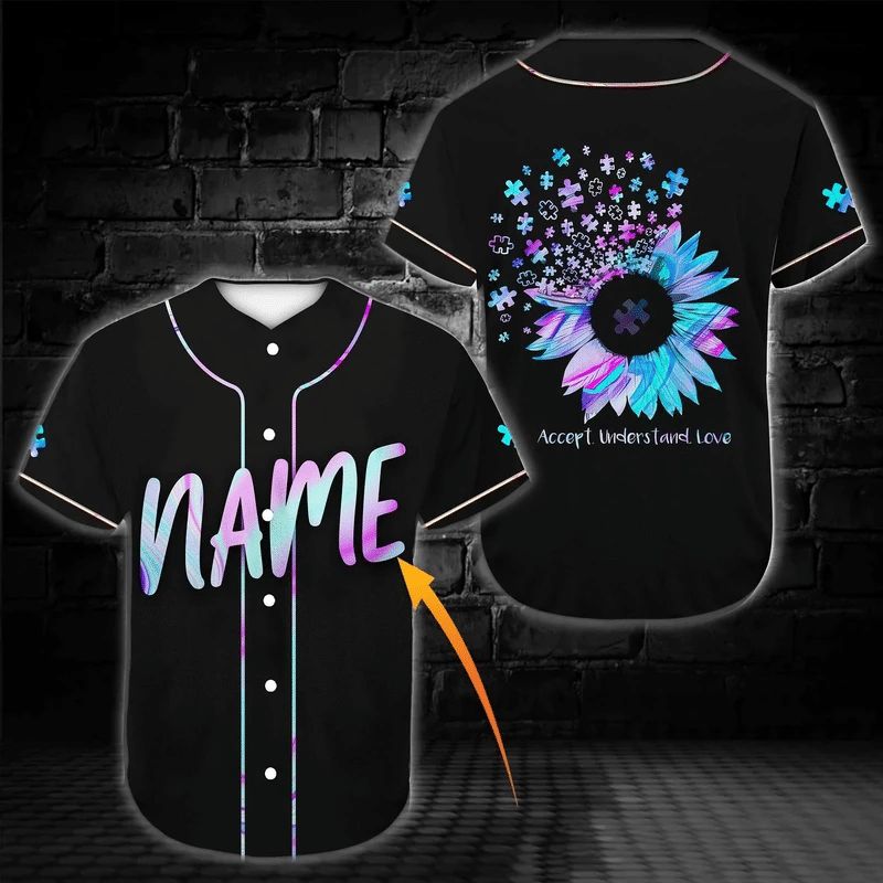 Custom Name, Sunflower Accept Understand Love Gift For Lover Baseball Jersey