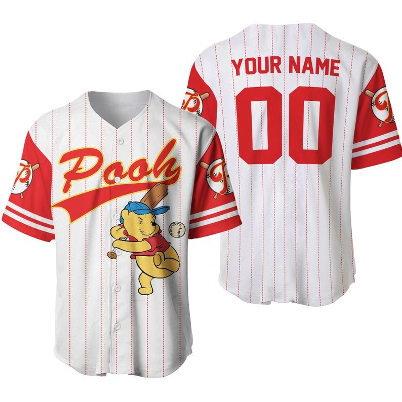Custom Name Winnie Pooh Bear Disney Baseball Jersey 345 Gift For Lover ...