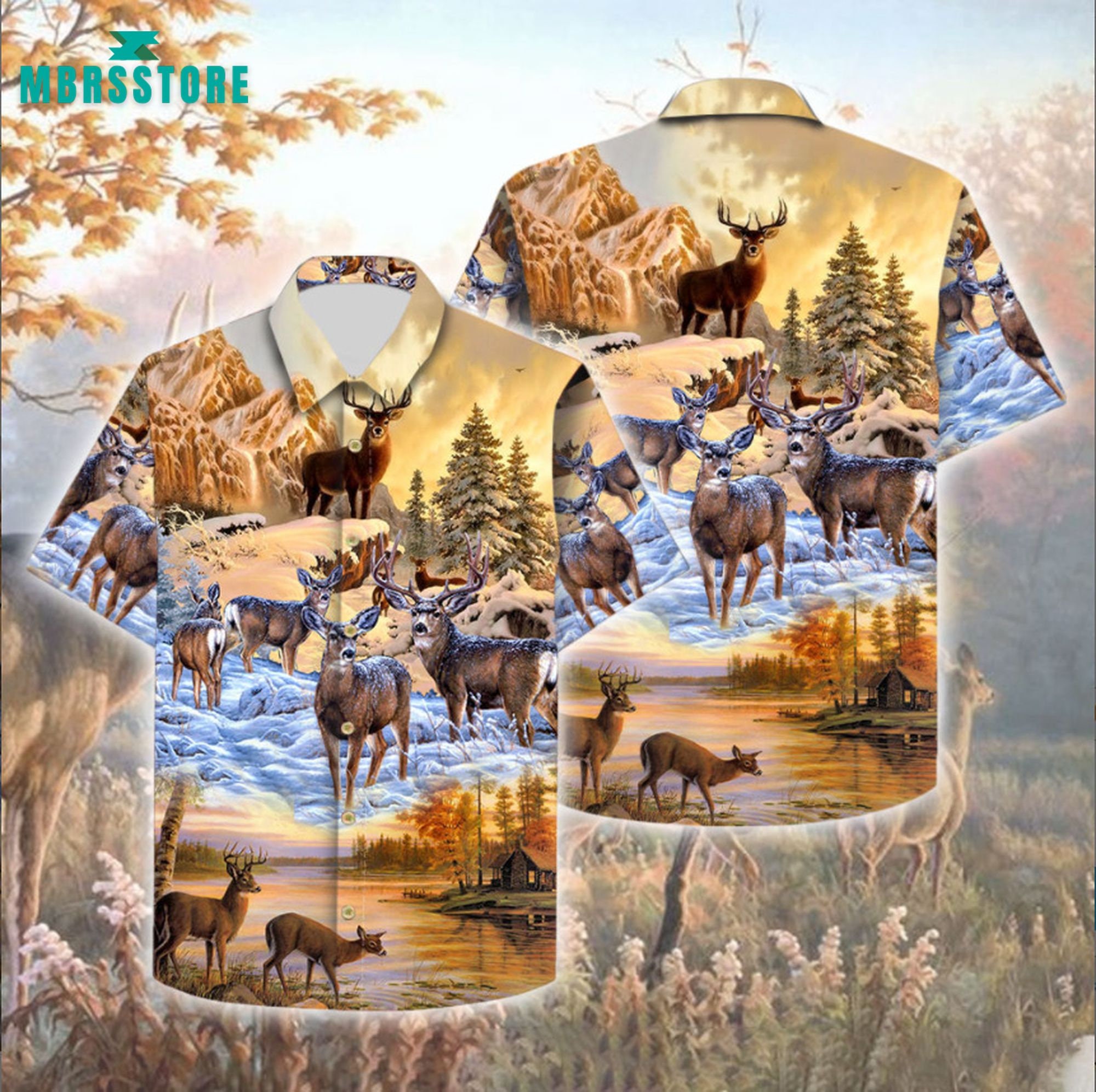 Deer Hunting Deer Design Button Down Hawaiian Shirt