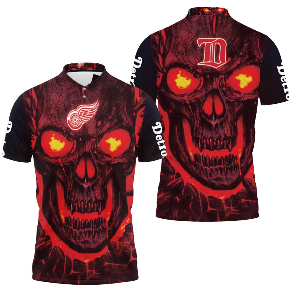 Detroit Red Wings Nhl Fan 3d Skull Demon Polo Shirt All Over Print Shirt 3d T-shirt