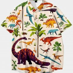 Dinosaurs Cartoon Beach Summer Beach Vintage Button Down Hawaiian Shirt