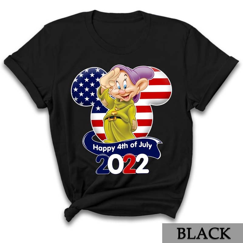 Dopey Dwarf Flag 4th Of July Colorful Disney Graphic Cartoon Unisex Cotton S Clothing Men Women Kid