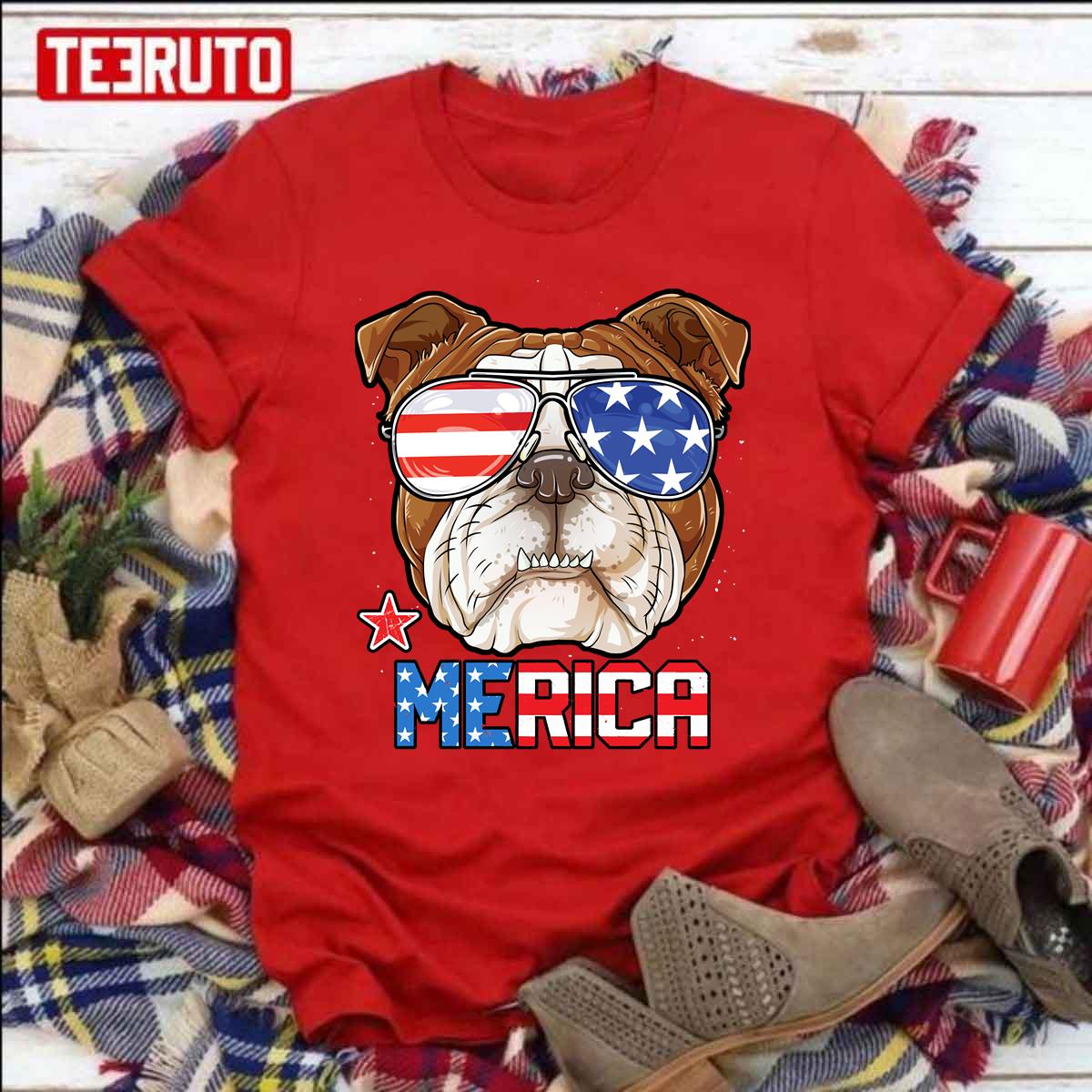 English Bulldog Merica 4th Of July Dog Puppy USA Unisex T-Shirt