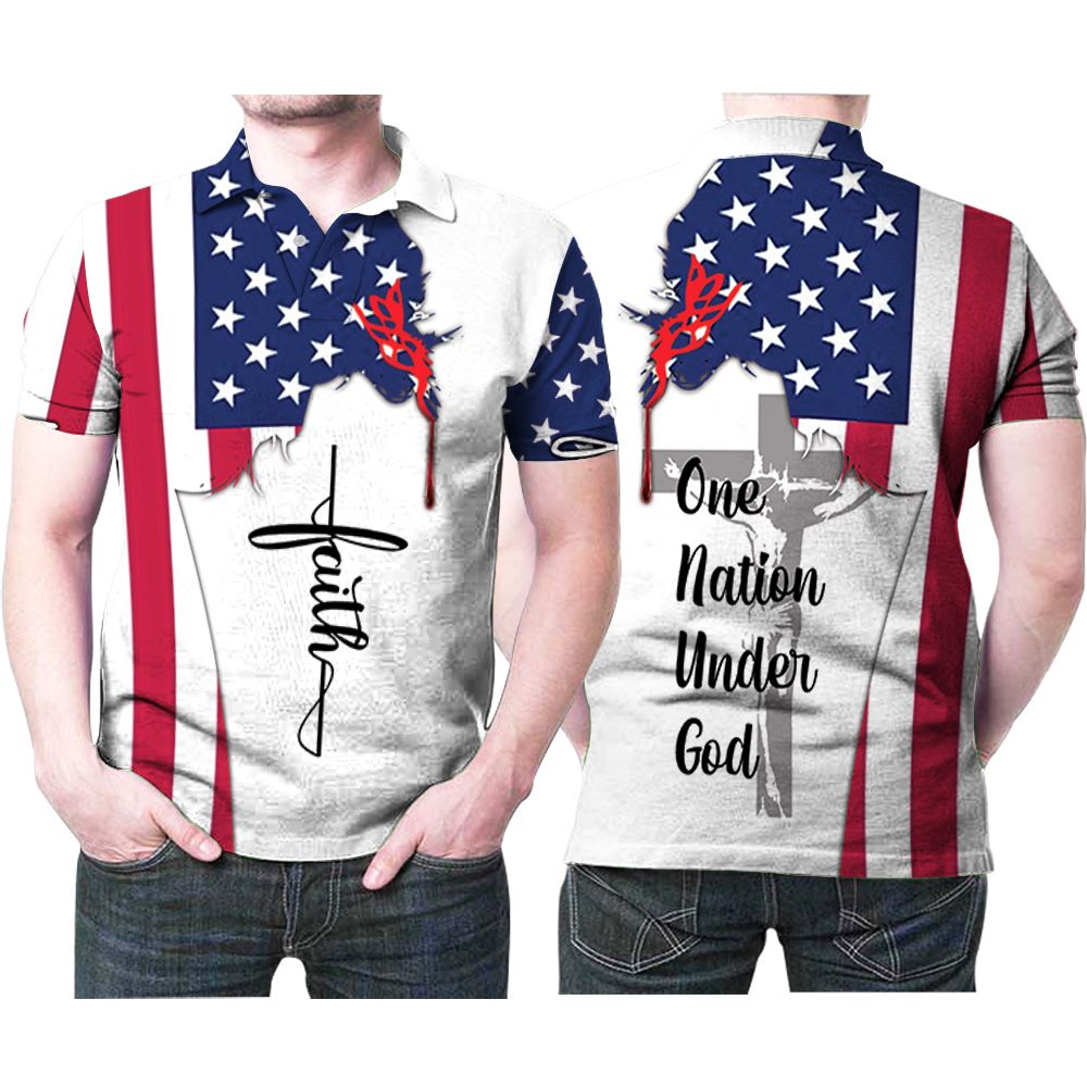 Faith One Nation Under God Us Flag Gift For Jesus Christian Lovers Religious Culture Enthusiasts Polo Shirt All Over Print Shirt 3d T-shirt