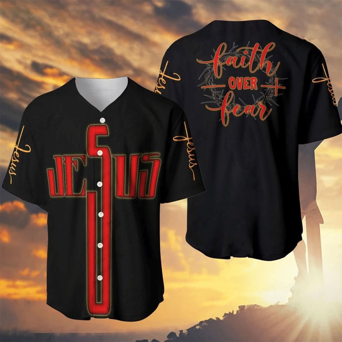 God Faith Over Fear Baseball Jersey 345 Gift For Lover Jersey