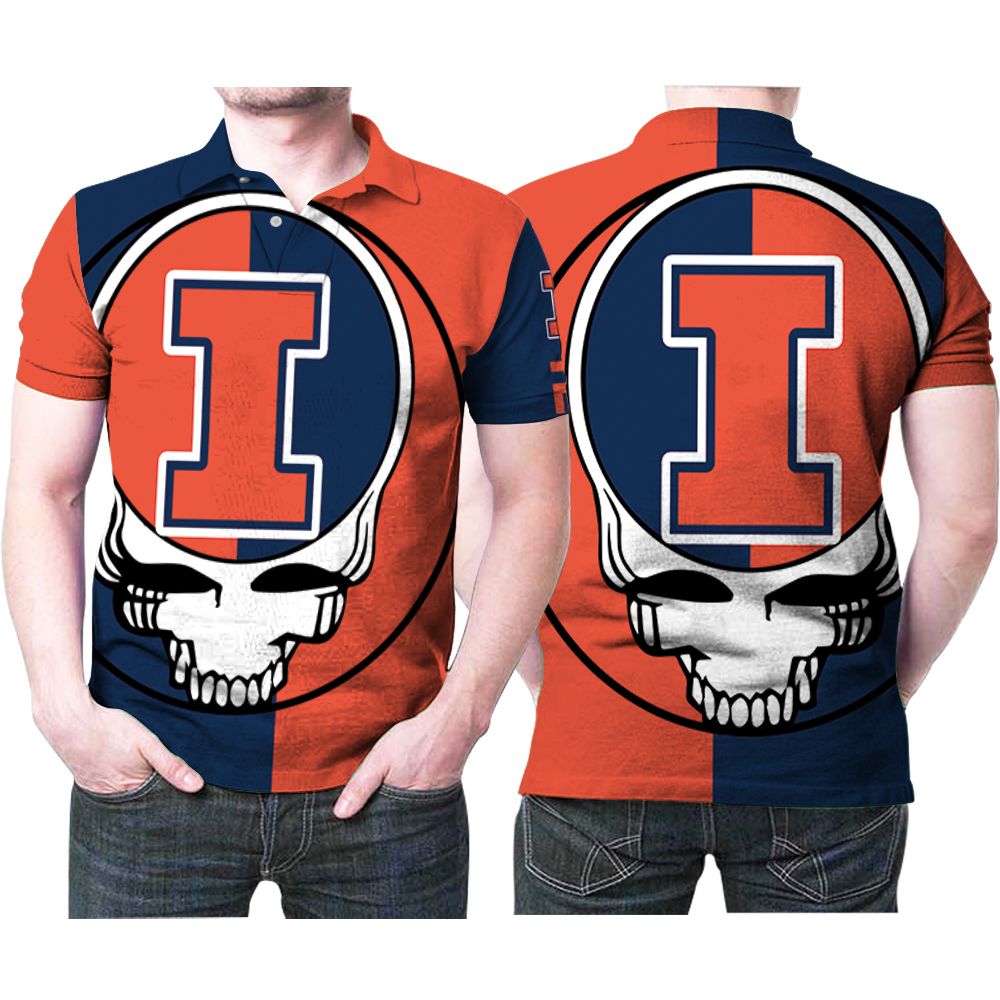 Grateful Dead Illinois Fighting Illini Bolt Skull 3d Printed Gift For Grateful Dead Illinois Fighting Illini Fan Polo Shirt