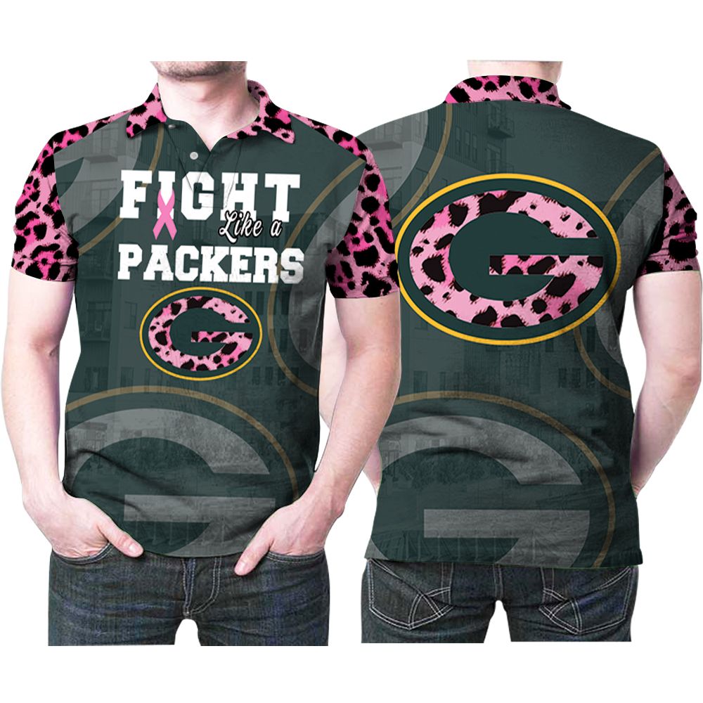 Green Bay Packers Fight Like A Packer Pink Breast Cancer Leopard Pattern 3d  Designed For Green Bay Packers Fan Polo Shirt - Teeruto