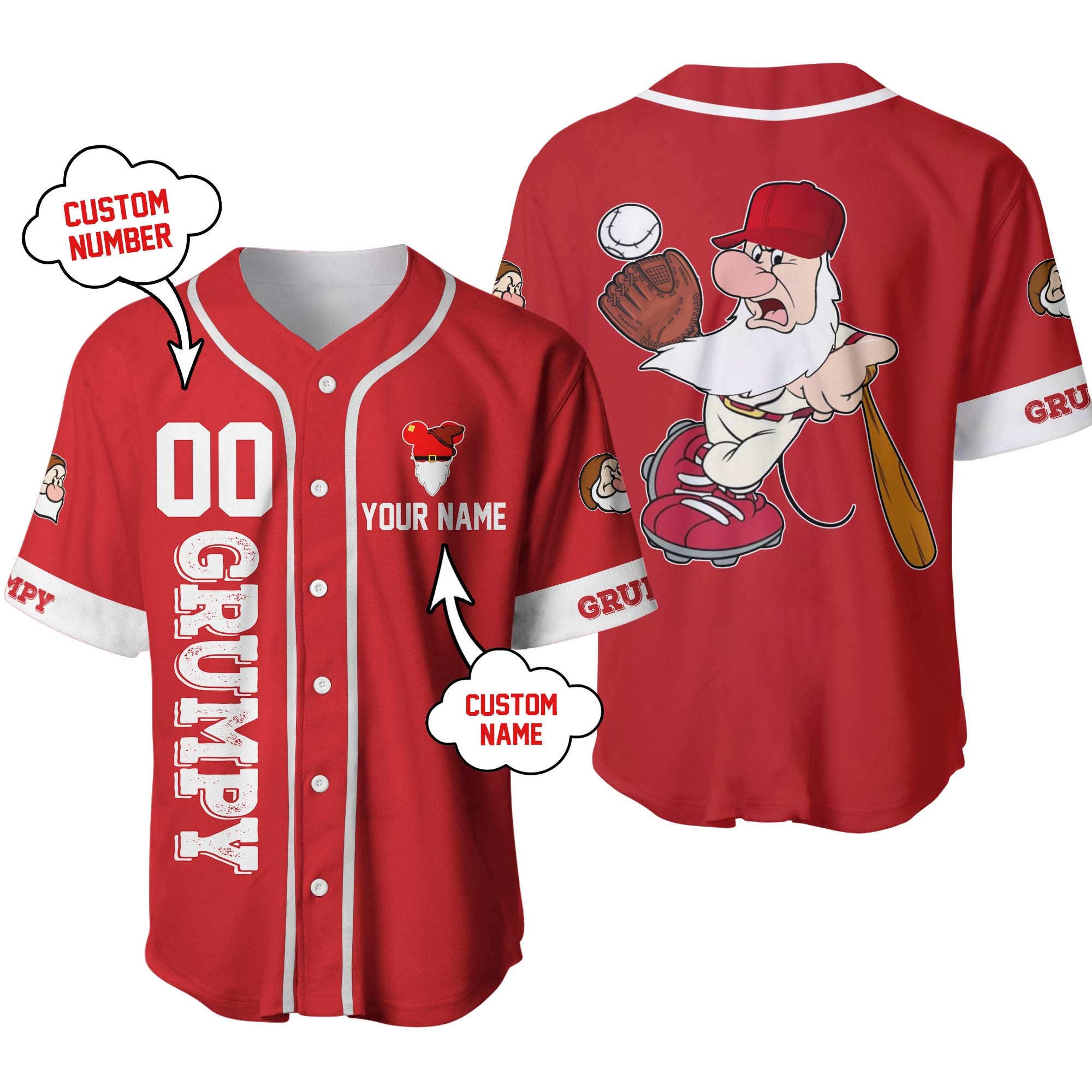 Grumpy Dwarf Disney Cartoon Baseball Jersey Shirt