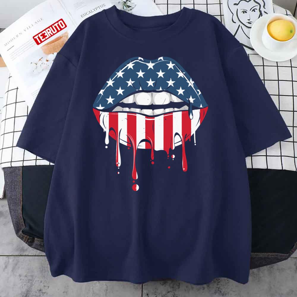 Happy 4th Of July 4th Of July 2022 Lips Us Flag Unisex T-Shirt