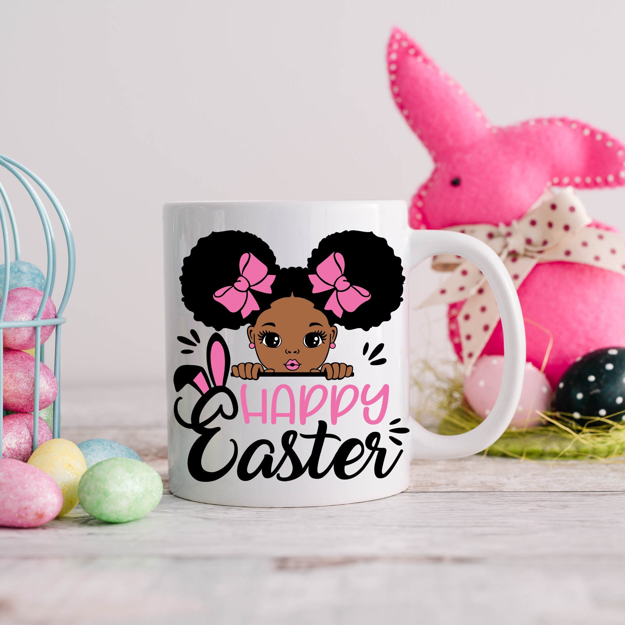 Happy Easter White Glossy Happy Easter Cute Easter Cute Black Girl