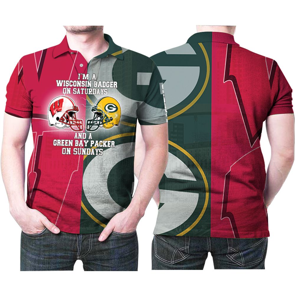 I Am A Wisconsin Badger On Saturdays And Green Bay Packer On Sundays 3d Printed Gift For Badgers And Packers Fan Polo Shirt