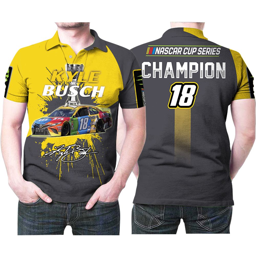 Kyle Busch Nascar Champion 18 2019 American Race Car Driver 3d Designed Allover Gift For Kyle Busch Fans Polo Shirt All Over Print Shirt 3d T-shirt