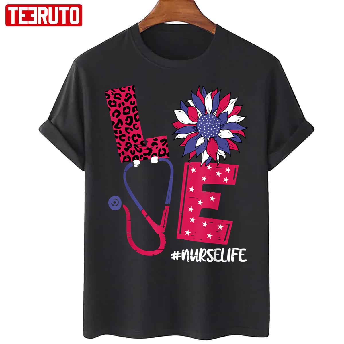 Love Heart Stethoscope Nurse Life 4th Of July 2022 Unisex T-Shirt