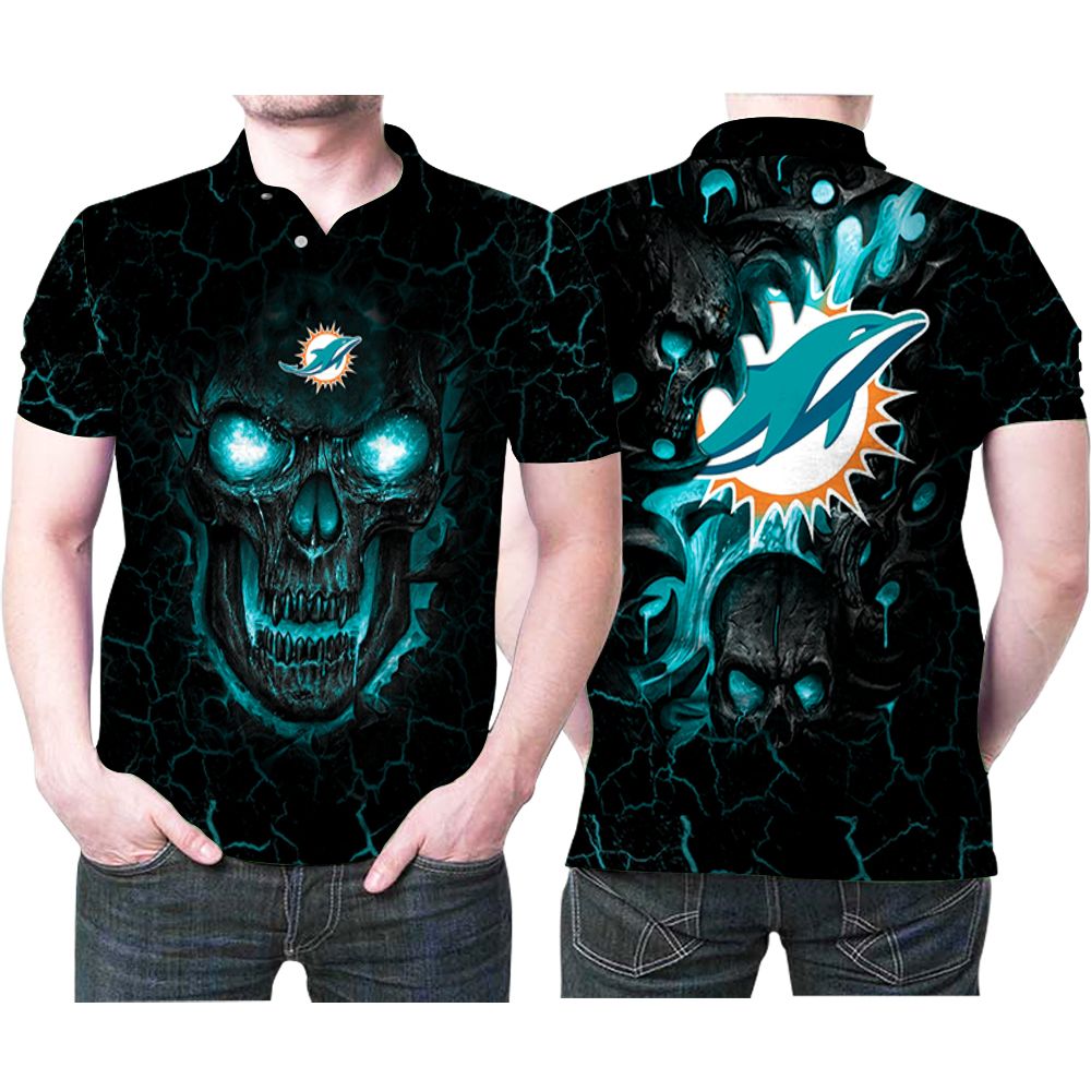 Miami Dolphins Lava Skulls Tiger 3d Printed Gift For Miami Dolphin Fan Polo Shirt All Over Print Shirt 3d T-shirt