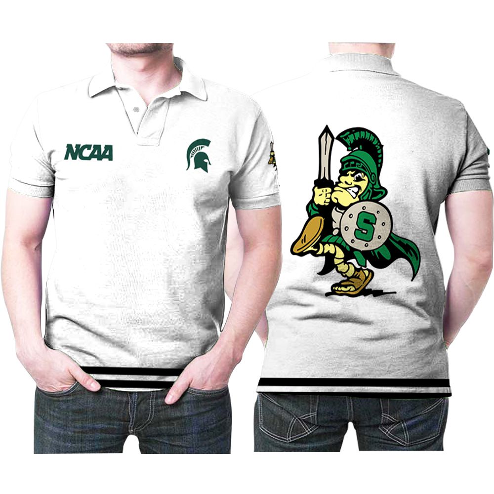 Michigan State Spartans Ncaa Classic White With Mascot Logo Gift For Michigan State Spartans Fans Polo Shirt All Over Print Shirt 3d T-shirt