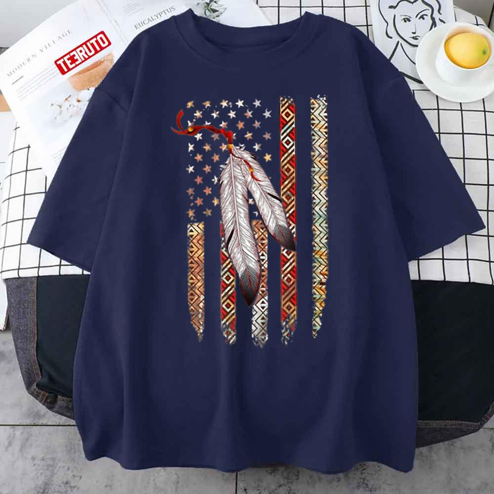 Native Feather American Flag Unisex T-Shirt