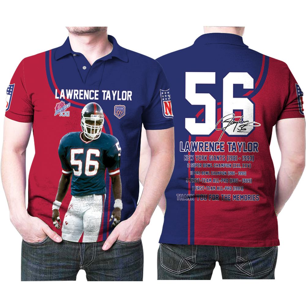 New York Giants Lawrence Taylor 56 Legend Player Nfl American Football Team 3d Designed Allover Gift For Giants Fans Taylor Lovers Polo Shirt