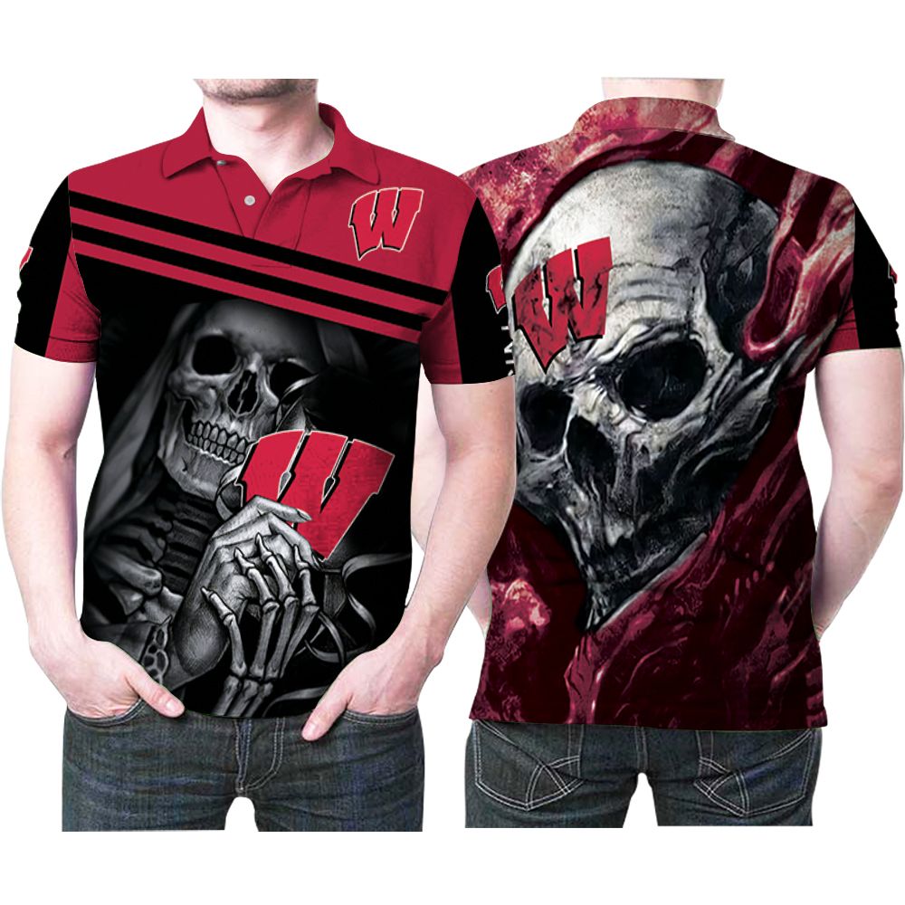 Nun Skull Holds Wisconsin Badgers Logo 3d Printed Gift For Wisconsin Badgers Fan Polo Shirt All Over Print Shirt 3d T-shirt