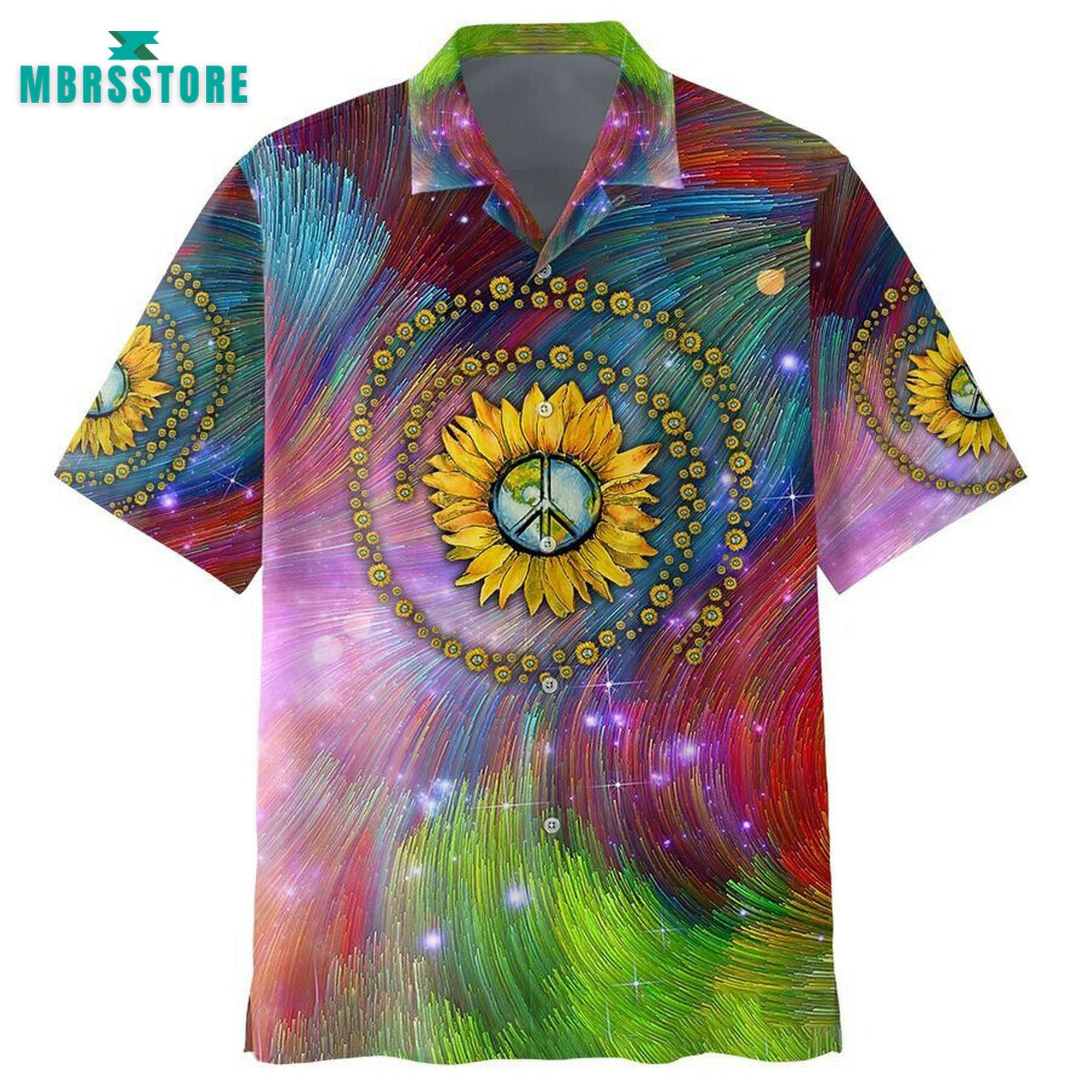 Peace Sign Sunflower Psychedelic Trippy Peace Beach For Summer Vacation Hawaiian Shirt
