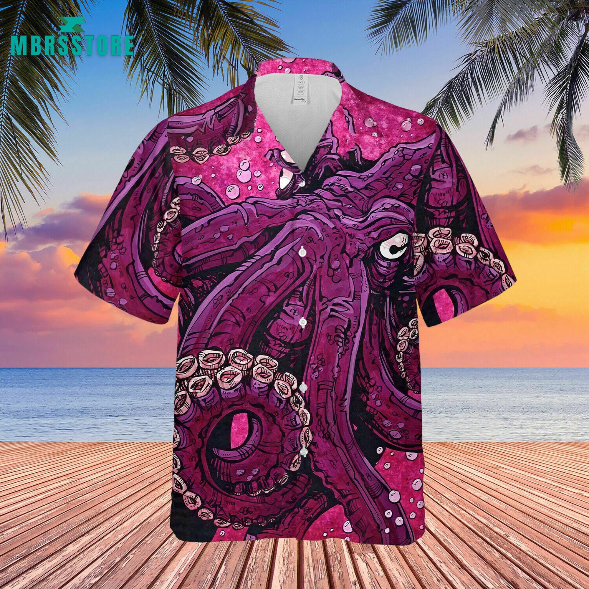 Pinky Octopus Vintage Beach Tropical Pineapple Octopus Hawaiian Shirt