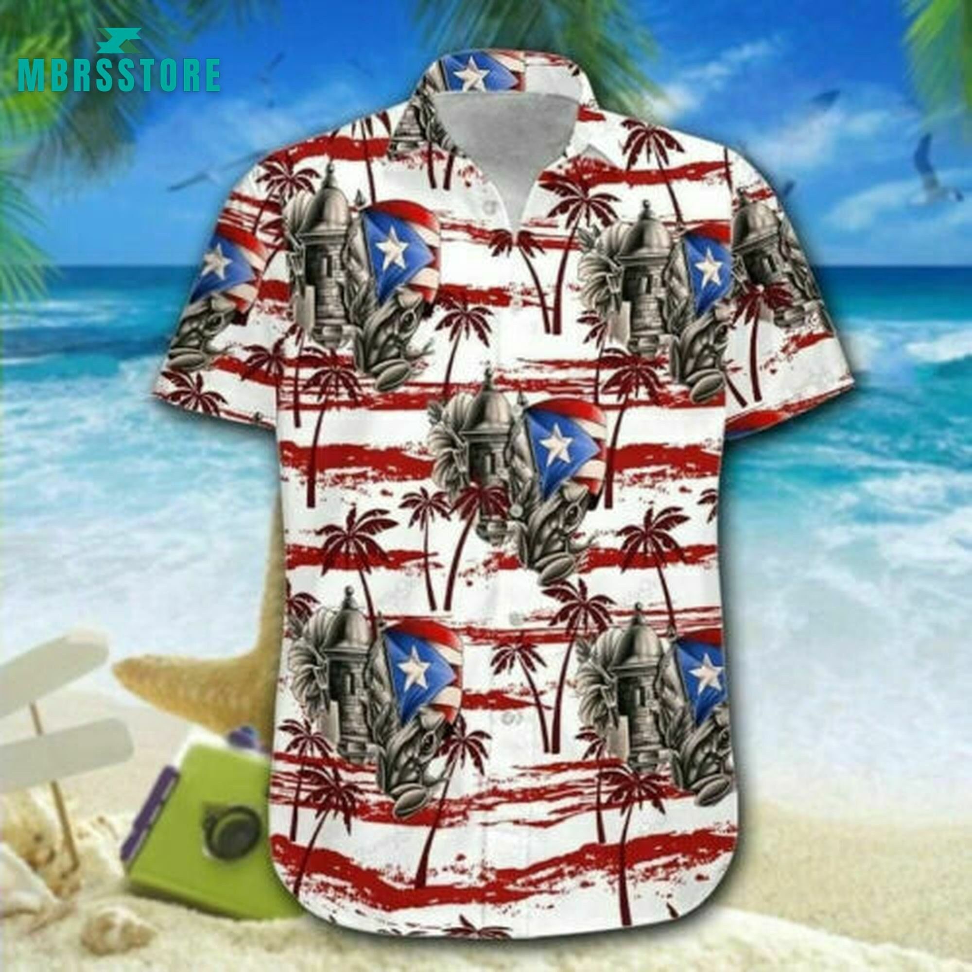Puerto Rico Palm Tree Vintage Hibiscus Hawaiian Shirt
