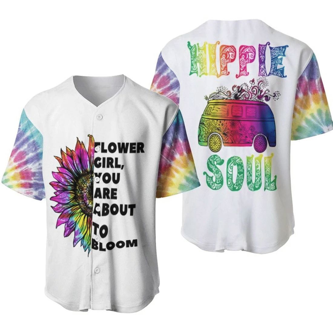 Rainbow Marguerite Daisy Flower Hippie Soul Tie Dye Gift For Lover Baseball Jersey