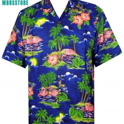 Scenic Flamingo Beach Aloha Casual Holiday Short Sleeve Birthday Hawaiian Shirt
