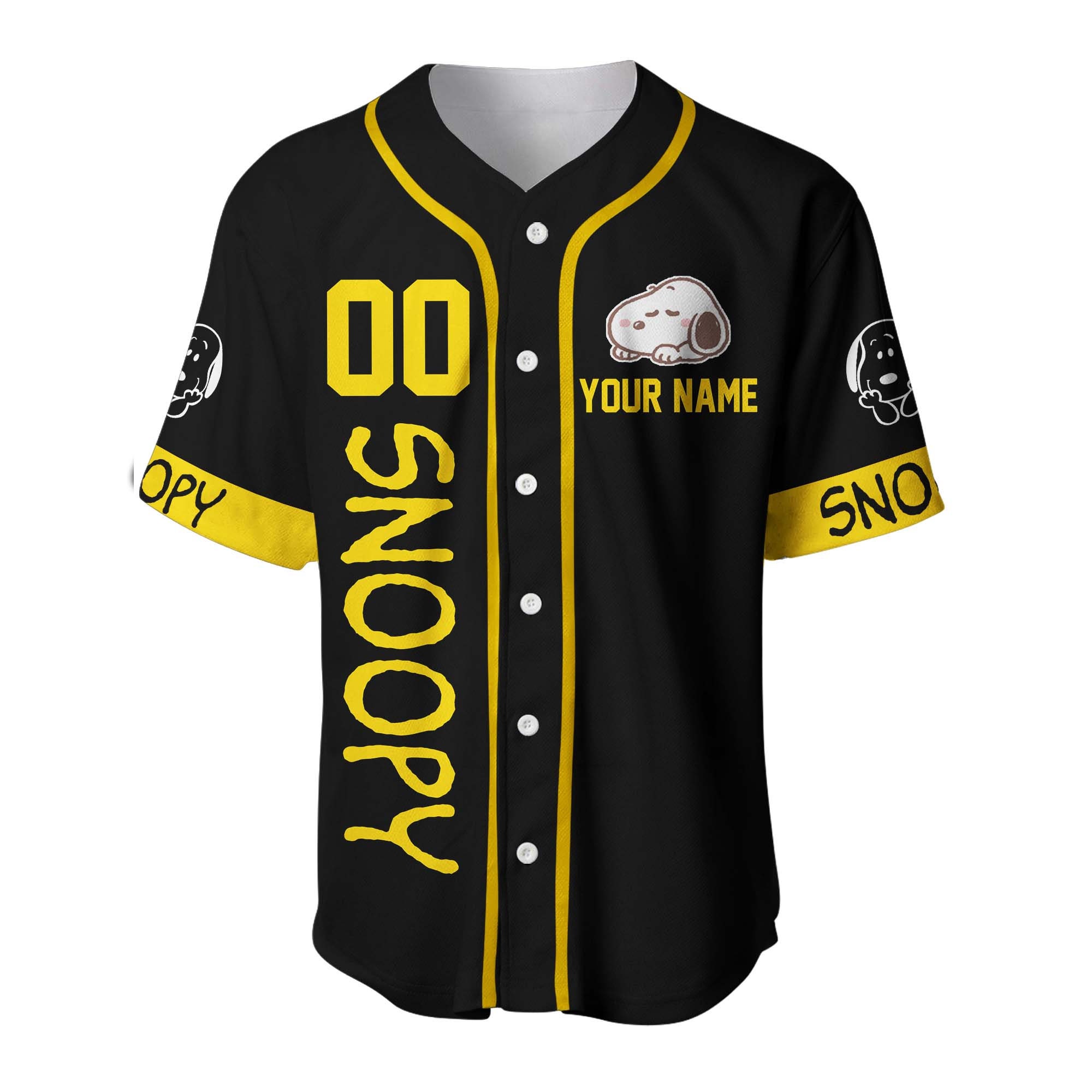 Snoopy Black Yellow Disney Personalized Unisex Cartoon Custom Baseball Jersey