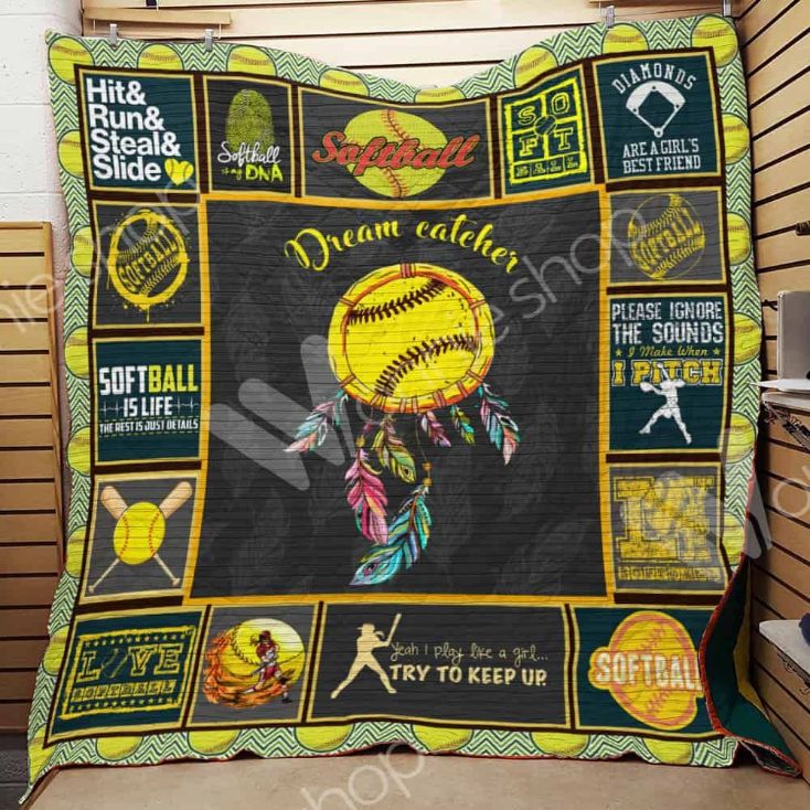 Softball Dreamcatcher Try To Keep Up Quilt Blanket Great Customized Gifts For Birthday Christmas Thanksgiving Perfect Gifts For Softball Lover