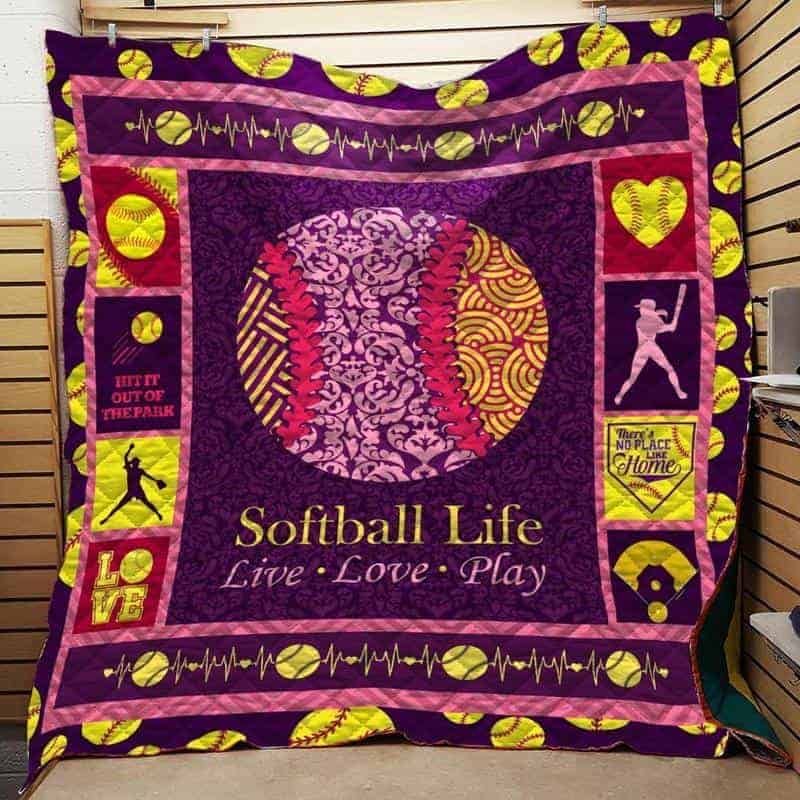 Softball Life Live Love Play Quilt Blanket Great Customized Gifts For Birthday Christmas Thanksgiving Perfect Gifts For Softball Lover