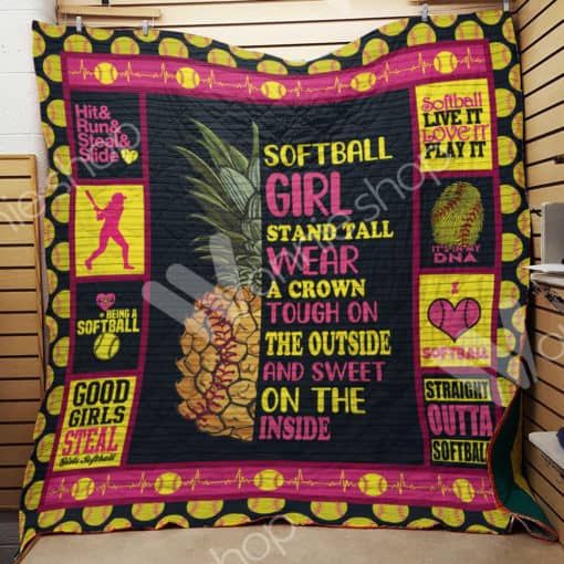Softball Pineapple Stand Tall Wear A Crown Quilt Blanket Great Customized Gifts For Birthday Christmas Thanksgiving Perfect Gifts For Softball Lover